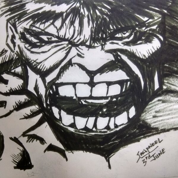 Ink drawing of the Hulk