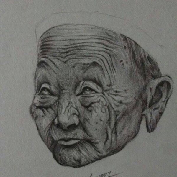 Pencil portrait of an elderly woman