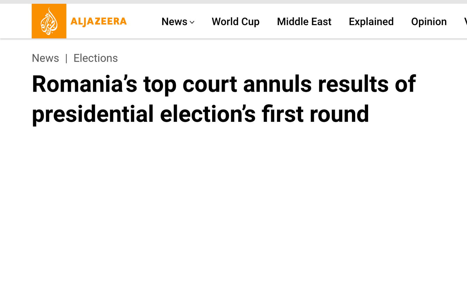 Al Jazeera: Romania's top court annuls results of presidential election's first round