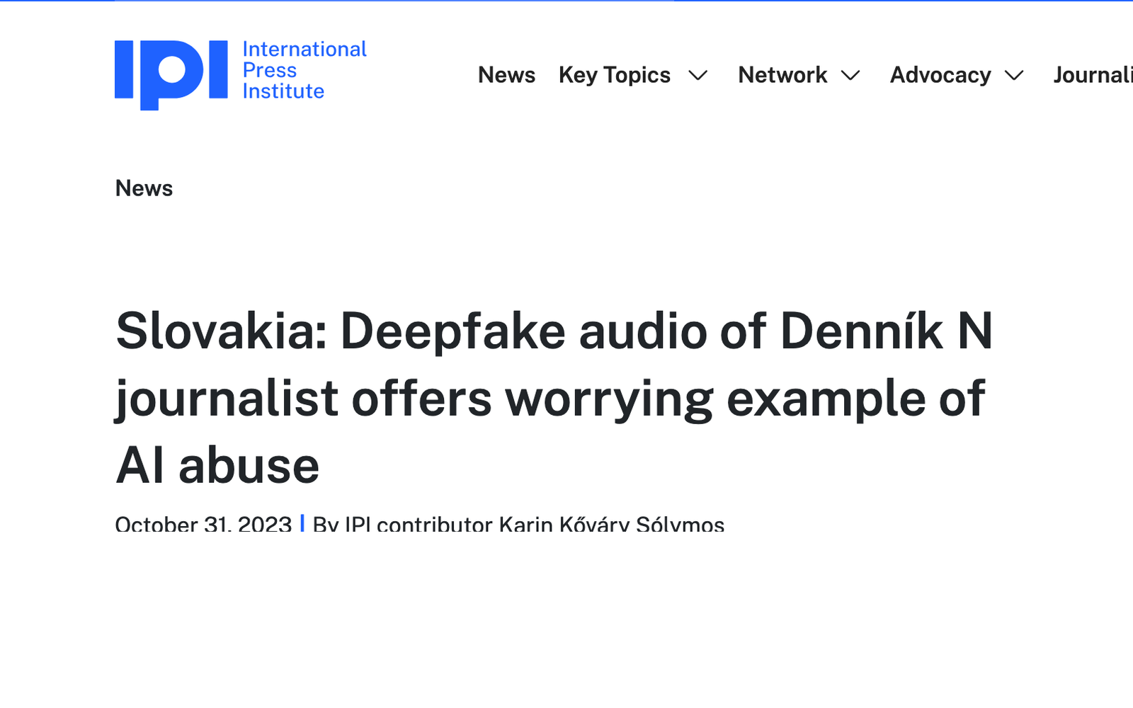 International Press Institute: Slovakia, deepfake audio of Denník N journalist offers worrying example of AI abuse