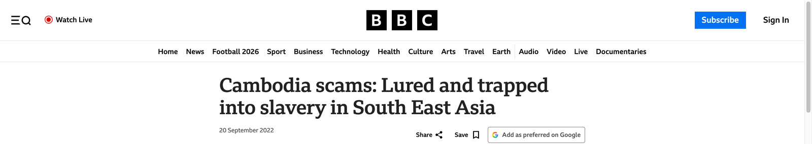 BBC News: Cambodia scams, lured and trapped into slavery in South East Asia