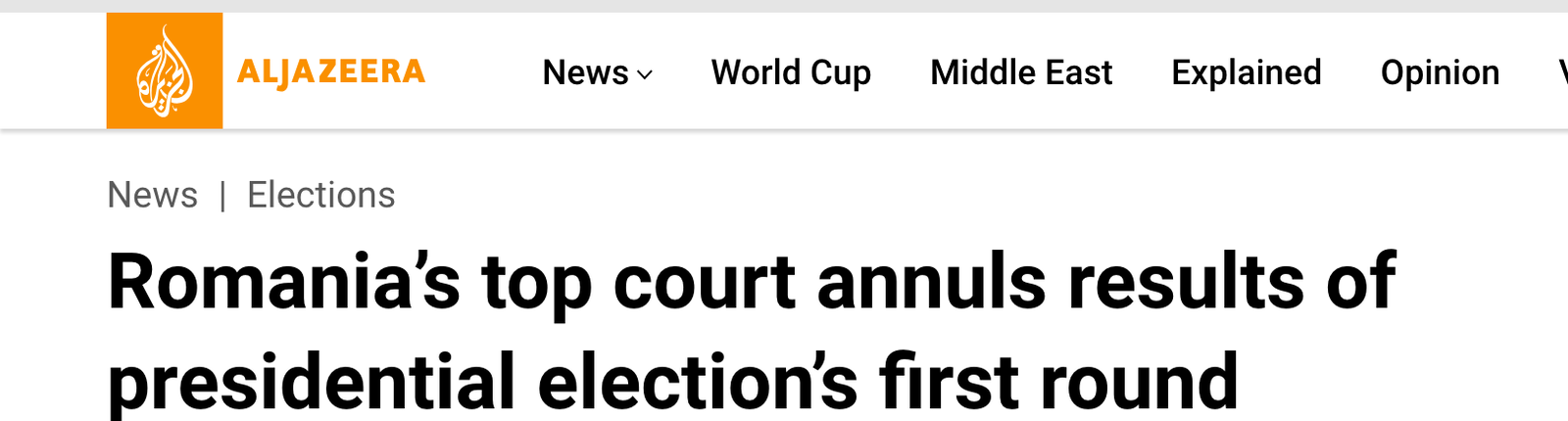Al Jazeera: Romania's top court annuls results of presidential election's first round