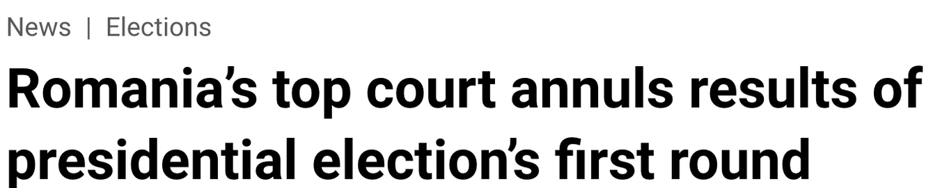 Al Jazeera headline: Romania's top court annuls results of presidential election's first round