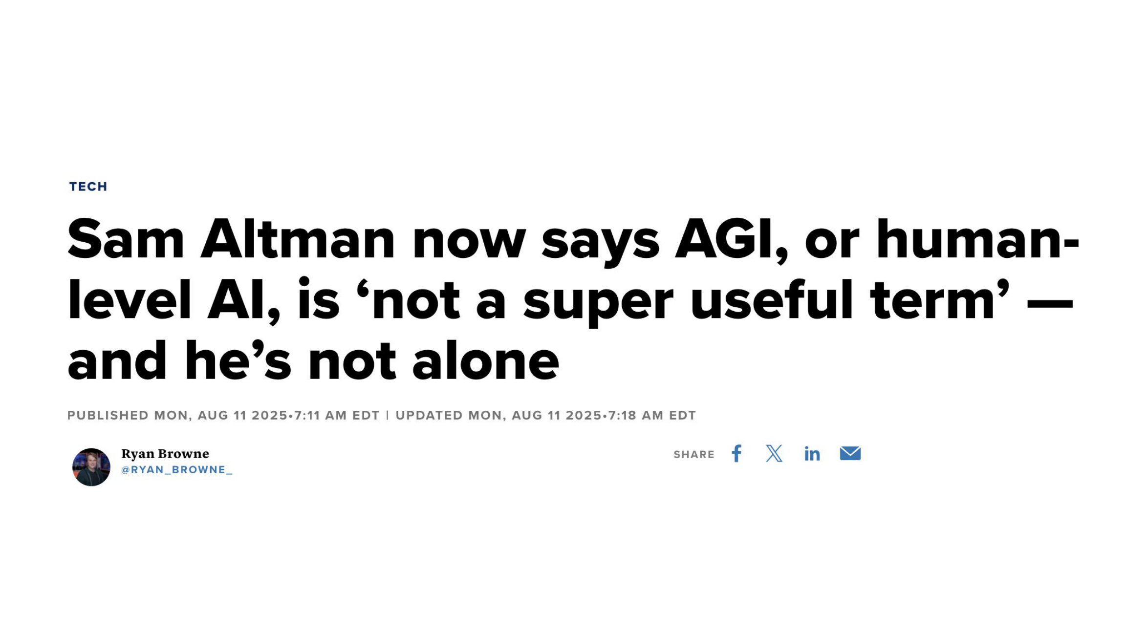 CNBC headline: Sam Altman now says AGI or human-level AI is not a super useful term