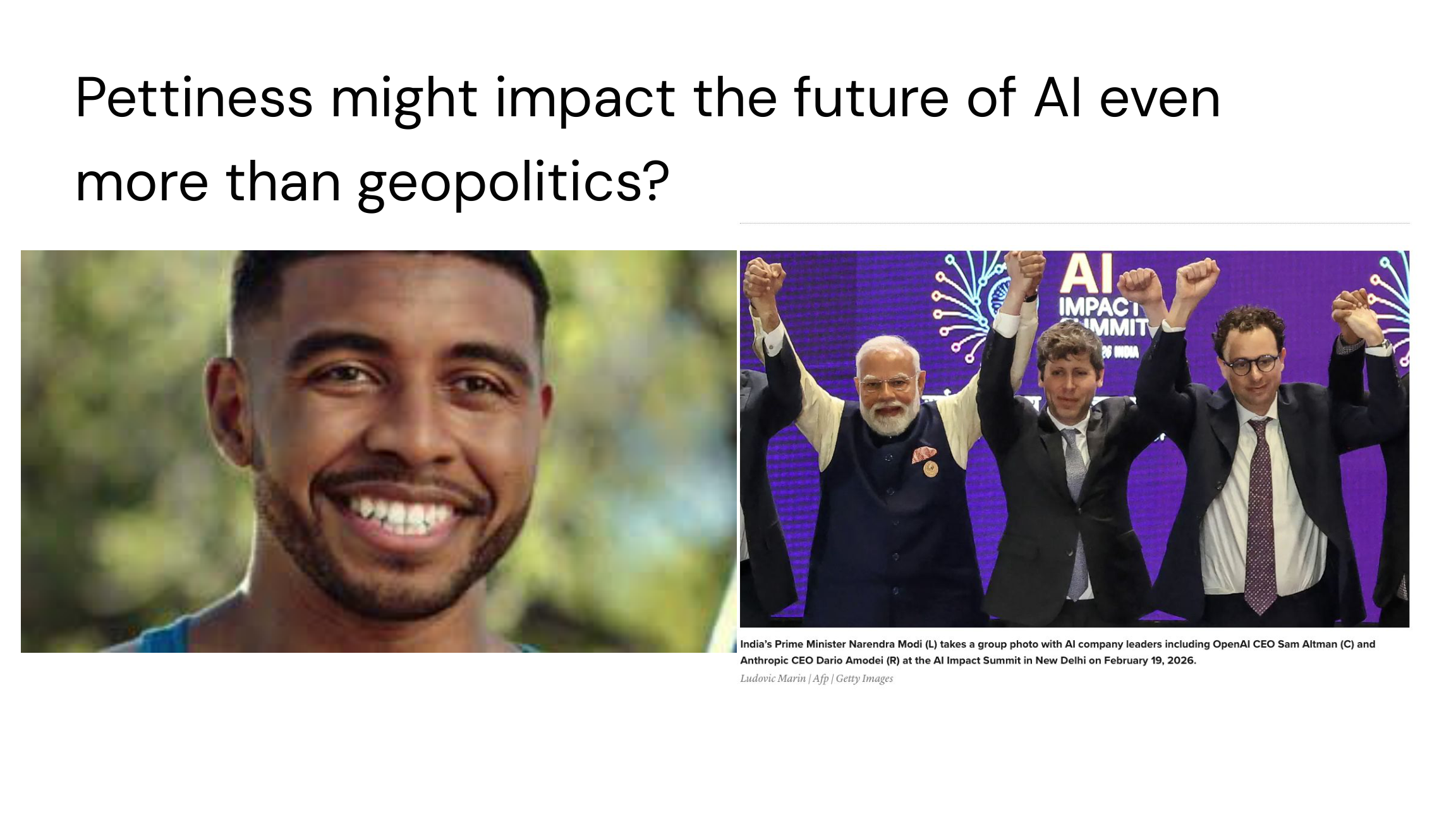 Pettiness might impact AI more than geopolitics: Suchir Balaji photo, PM Modi with Sam Altman and Dario Amodei at AI Impact Summit
